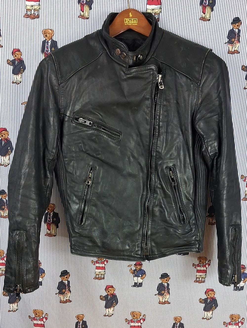 Vintage Harley Davidson Hein Gericke Amg Black Leather Motorcycle Jacket Mens 34